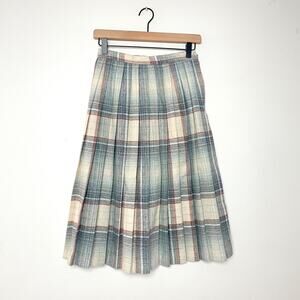 Vintage 80s 90s Light Academia Preppy Pastel Plaid Cottagecore Midi Skirt Sz XS